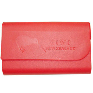 Card Holder Metal Red Leatherette Half Flap Embossed