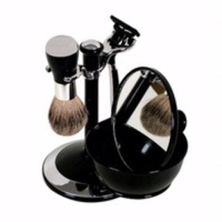 Comoy WG Shave Set Black/Chrome With Bowl And Mirror