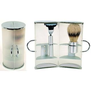 Comoy 3044 White Shave Brush & Razor Travel Set