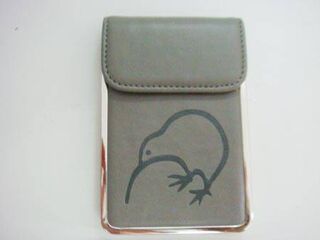 Card Holder Metal Grey Leatherette Embossed Kiwi