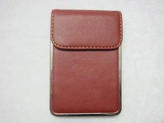 Card Holder Brown Leatherette Over Metal Frame with Card Lifting Flap