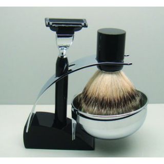 Comoy 3083 Badger Shave Set Black with Bowl