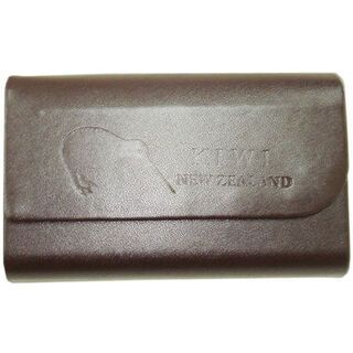 Card Holder Metal Chocolate Leatherette Half Flap Embossed