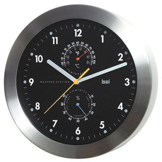 Weather Station & Wall Clock GD Stainless and Black Dial 28cm