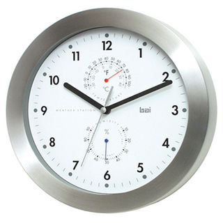 Weather Station & Wall Clock GD Stainless and White Dial 28cm