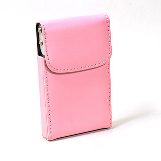Card Holder Pink Leatherette Over Metal Frame with Card Lifting Flap