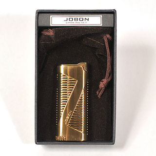 Gas Lighter Jobon Brand Single Jet - High Polish Brass with Corrugations and Satin Brass Detail