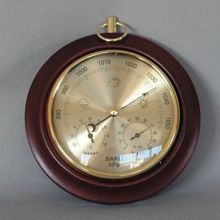 Single Dial Barometer with Thermometer & Hygrometer (Mahogany Stain)