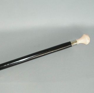 Walking Stick (One Piece) - White Resin Ball Handle and Black Shaft (940mm  Long)