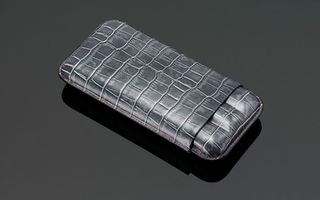 Crocodile Skin Print Leather Cigar Case (3 Sticks) - Dark Grey