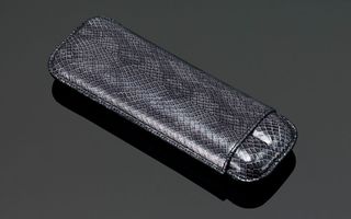 Siglo Lizard Skin Print Leather Cigar Case - Dark Grey 2s