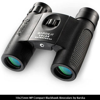 Barska Compact Binoculars - 10x25mm, WP, Blackhawk, BAK-4, Green Lens