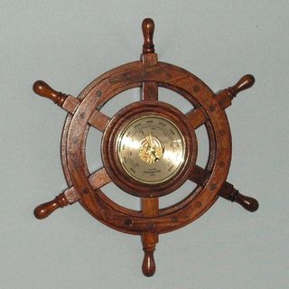 Ships Wheel Barometer 35 cm Diameter Teak Stain