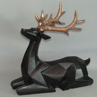 Stag Sitting in Black with Gold (28 cm Long X 30 cm High)