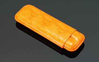 Siglo Lizard Skin Print Leather Cigar Case - Orange 2s