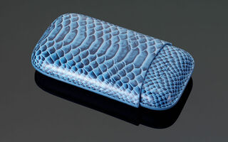 Siglo Snake Print Leather Cigar Case 3s - Blue