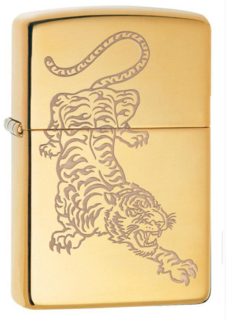 Zippo Lighter - High Polish Brass - Tiger