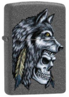 Zippo Lighter - Wolf Skull Feather Design