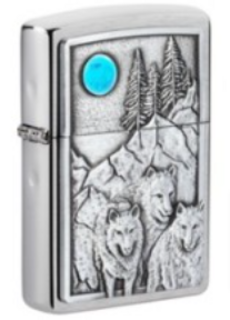 Zippo Lighter - Brushed Chrome - Wolfpack