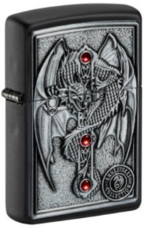 Zippo Lighter - Black Matte - Anne Stokes Winged Dragon Cross Design