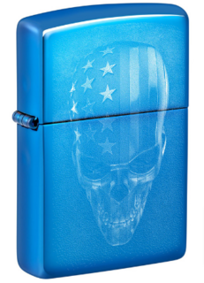 Zippo Lighter - High Polish Blue - American Skull