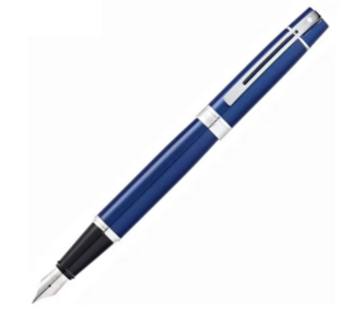 Sheaffer 300 9341 Glossy Blue Fountain Pen with Chrome Trim - Fine Nib