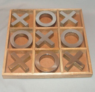 Chrome Metal Tic-Tac-Toe Set  in Wooden Box - 32 cm Square