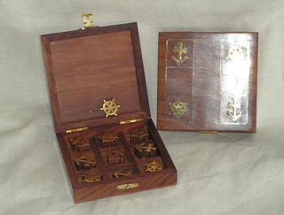 Small Nautical Tic Tac Toe Set in Brass in a Lidded Box