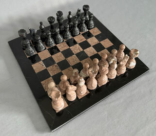 Marble Chess Set - Pink and Black on 12 inch Board