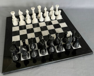 Marble Chess Set - Black and White on 12 inch Board