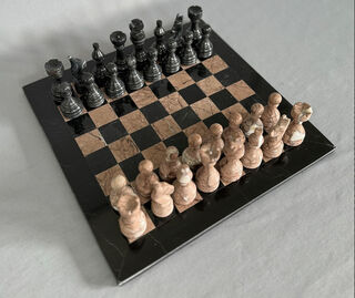 Marble Chess Set - Pink and Black on 16 inch Board