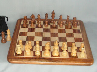 Wooden Hand Carved Chess Set on 40 cm Square Wooden Base