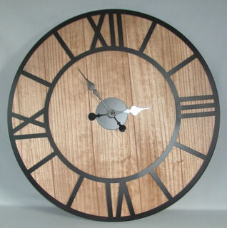 Wall Clock in Wood with Metal Overlay (80 cm Diameter).