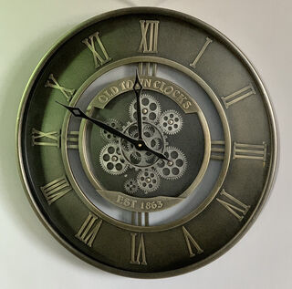 Wall Clock with Moving Gears  -  Gunmetal (60 cm Diameter)