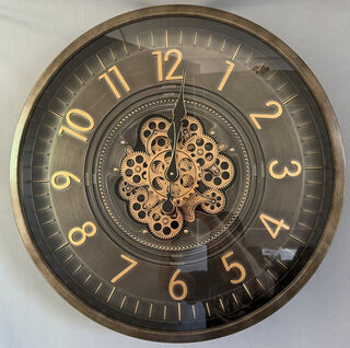 Wall Clock in Gunmetal with Brass Moving Gears  -  (66 cm Diameter)