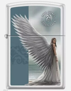 Zippo Lighter - White Matte - Anne Stokes Angel Design