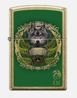 Zippo Lighter - Street Brass - Anne Stokes Wolf Design