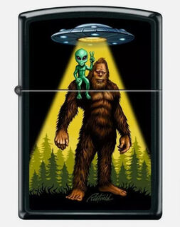 Zippo Lighter - Black Matte - Rietveld Alien and Bigfoot Design