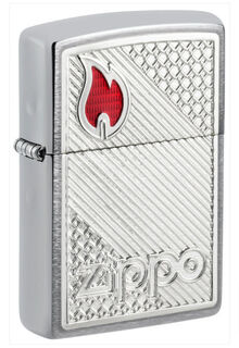 Zippo Lighter - Brushed Chrome - Tiles and Flame Design