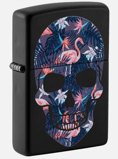 Zippo Lighter - Black Matte - Flamingo Skull Design