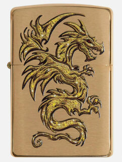 Zippo Lighter - Brushed Brass - Dragon Design