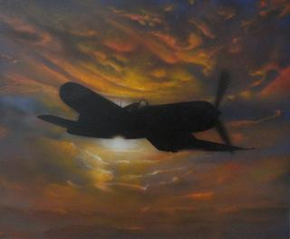 F4U Corsair with Pacific sunset