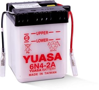 6N4-2A 6v YUASA Motorcycle Battery with Acid Pack