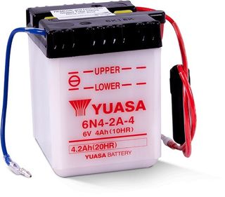 6N4-2A-4 6v YUASA Motorcycle Battery with Acid Pack
