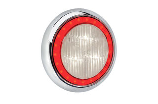 9-33 VOLT MODEL 43 LED REVERSE LAMP WHITE-CHROME WITH RED LED TAIL RING