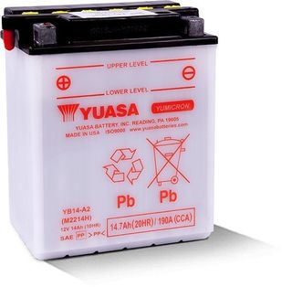YB14-A2 12v YUASA YuMicron Motorcycle Battery with Acid Pack