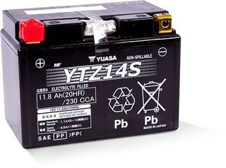 YTZ14S 12v YUASA HIGH PERFORMANCE AGM Motorcycle Battery (FILLED + CHARGED)