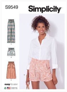 S9111, Simplicity Sewing Pattern Misses' Faux Wrap Pants, Skirt & Shorts