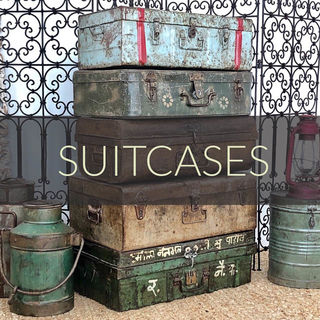 Hand painted tin and iron suitcase