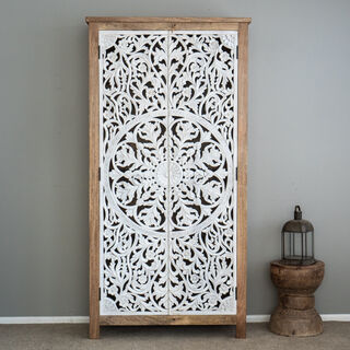 Mandala Hand Carved Tallboy White